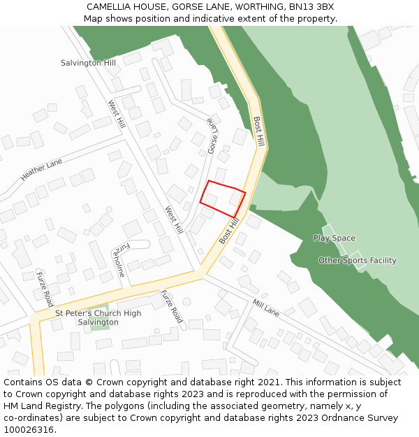 CAMELLIA HOUSE, GORSE LANE, WORTHING, BN13 3BX: Location map and indicative extent of plot