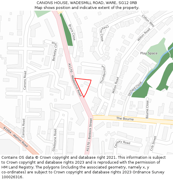 CANONS HOUSE, WADESMILL ROAD, WARE, SG12 0RB: Location map and indicative extent of plot