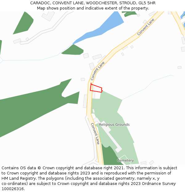 CARADOC, CONVENT LANE, WOODCHESTER, STROUD, GL5 5HR: Location map and indicative extent of plot