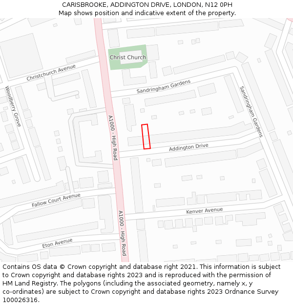 CARISBROOKE, ADDINGTON DRIVE, LONDON, N12 0PH: Location map and indicative extent of plot