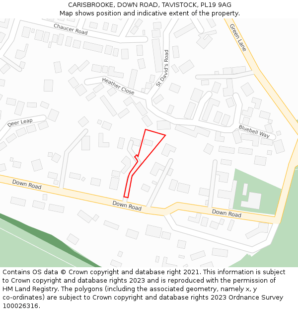 CARISBROOKE, DOWN ROAD, TAVISTOCK, PL19 9AG: Location map and indicative extent of plot
