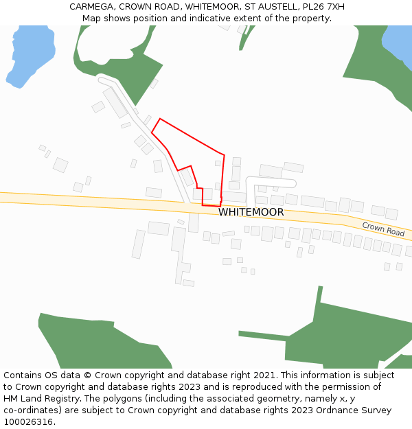 CARMEGA, CROWN ROAD, WHITEMOOR, ST AUSTELL, PL26 7XH: Location map and indicative extent of plot