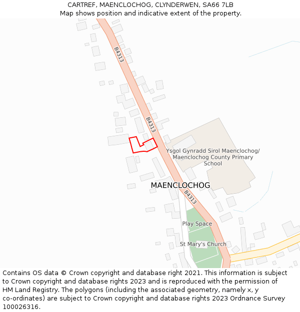 CARTREF, MAENCLOCHOG, CLYNDERWEN, SA66 7LB: Location map and indicative extent of plot