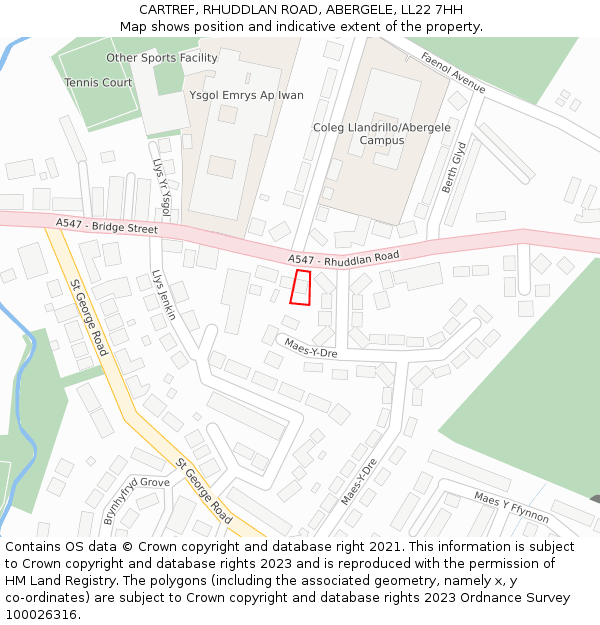 CARTREF, RHUDDLAN ROAD, ABERGELE, LL22 7HH: Location map and indicative extent of plot