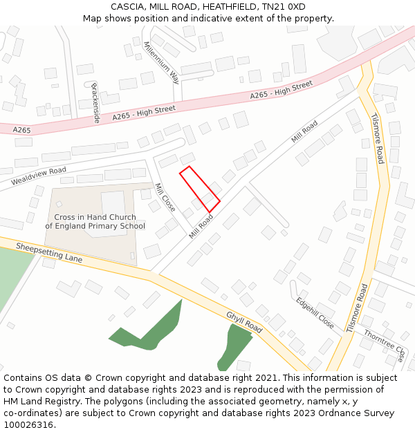 CASCIA, MILL ROAD, HEATHFIELD, TN21 0XD: Location map and indicative extent of plot