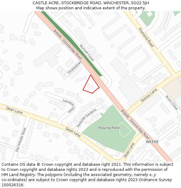 CASTLE ACRE, STOCKBRIDGE ROAD, WINCHESTER, SO22 5JH: Location map and indicative extent of plot