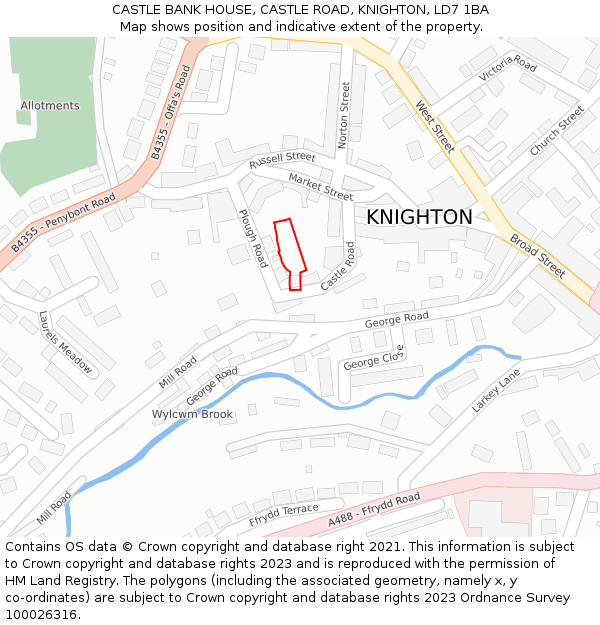 CASTLE BANK HOUSE, CASTLE ROAD, KNIGHTON, LD7 1BA: Location map and indicative extent of plot