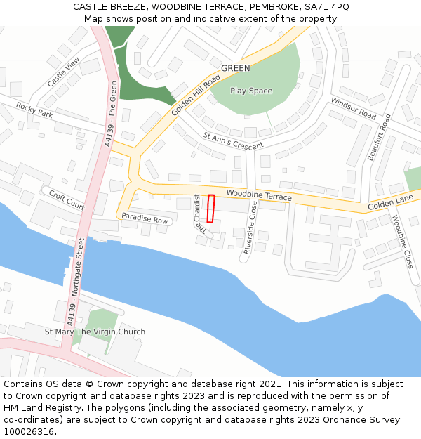 CASTLE BREEZE, WOODBINE TERRACE, PEMBROKE, SA71 4PQ: Location map and indicative extent of plot