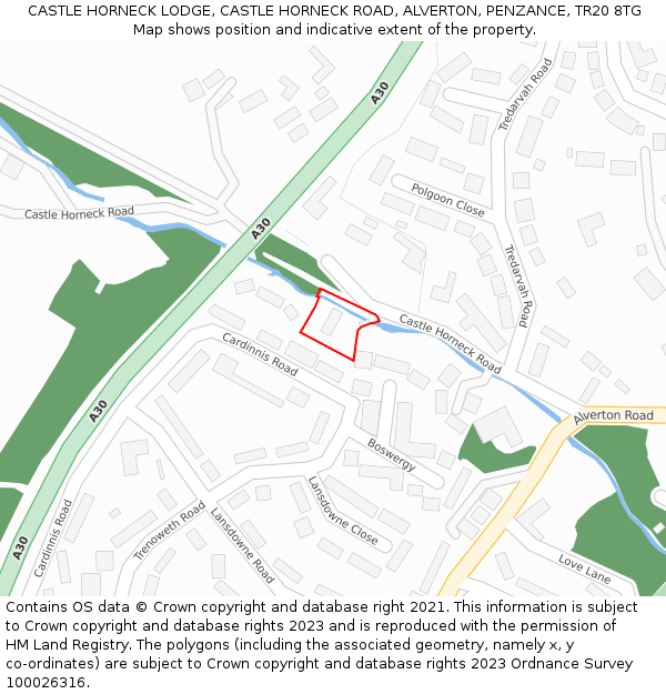 CASTLE HORNECK LODGE, CASTLE HORNECK ROAD, ALVERTON, PENZANCE, TR20 8TG: Location map and indicative extent of plot
