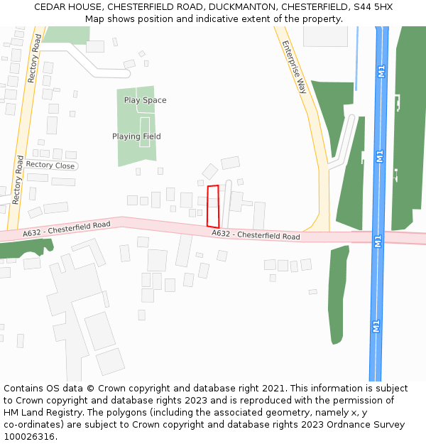 CEDAR HOUSE, CHESTERFIELD ROAD, DUCKMANTON, CHESTERFIELD, S44 5HX: Location map and indicative extent of plot