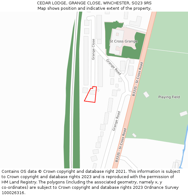 CEDAR LODGE, GRANGE CLOSE, WINCHESTER, SO23 9RS: Location map and indicative extent of plot