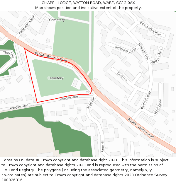 CHAPEL LODGE, WATTON ROAD, WARE, SG12 0AX: Location map and indicative extent of plot