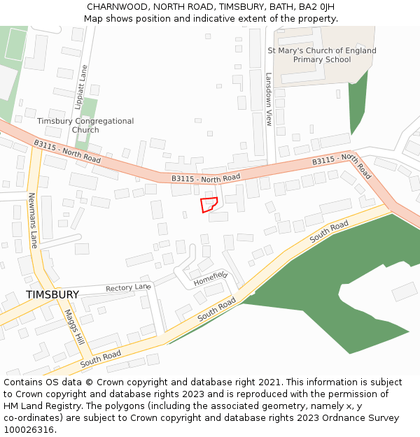 CHARNWOOD, NORTH ROAD, TIMSBURY, BATH, BA2 0JH: Location map and indicative extent of plot