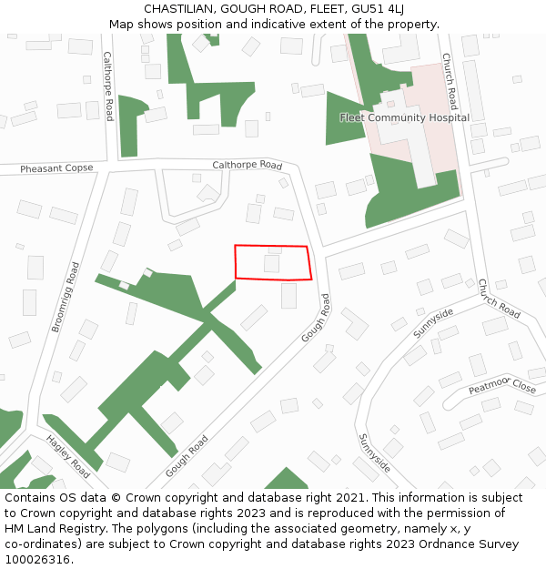 CHASTILIAN, GOUGH ROAD, FLEET, GU51 4LJ: Location map and indicative extent of plot