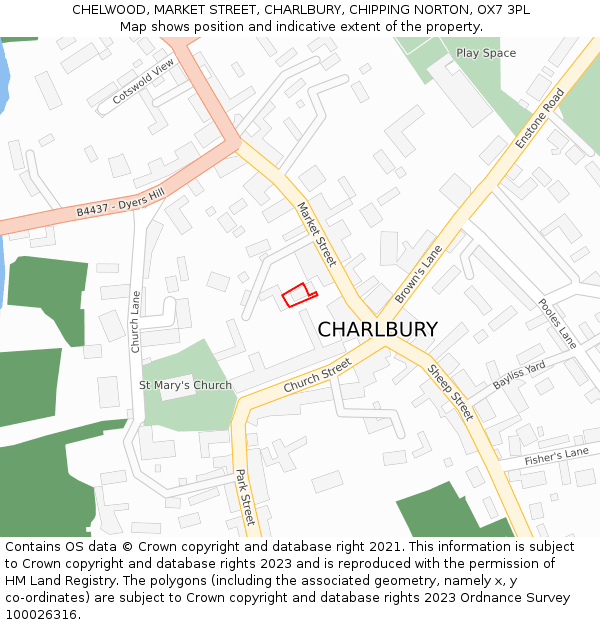 CHELWOOD, MARKET STREET, CHARLBURY, CHIPPING NORTON, OX7 3PL: Location map and indicative extent of plot