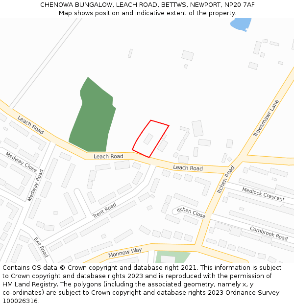 CHENOWA BUNGALOW, LEACH ROAD, BETTWS, NEWPORT, NP20 7AF: Location map and indicative extent of plot