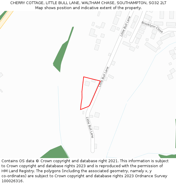 CHERRY COTTAGE, LITTLE BULL LANE, WALTHAM CHASE, SOUTHAMPTON, SO32 2LT: Location map and indicative extent of plot