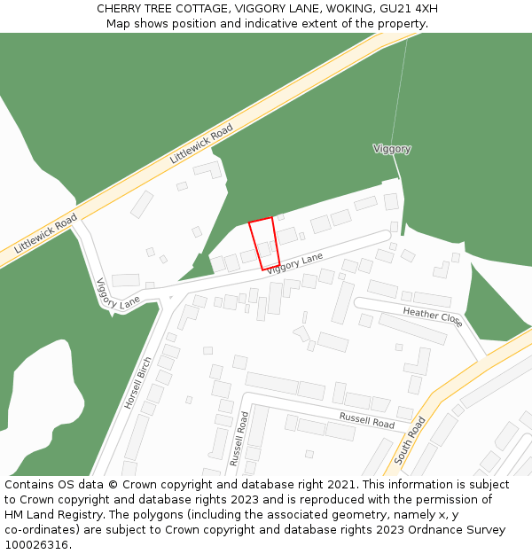 CHERRY TREE COTTAGE, VIGGORY LANE, WOKING, GU21 4XH: Location map and indicative extent of plot