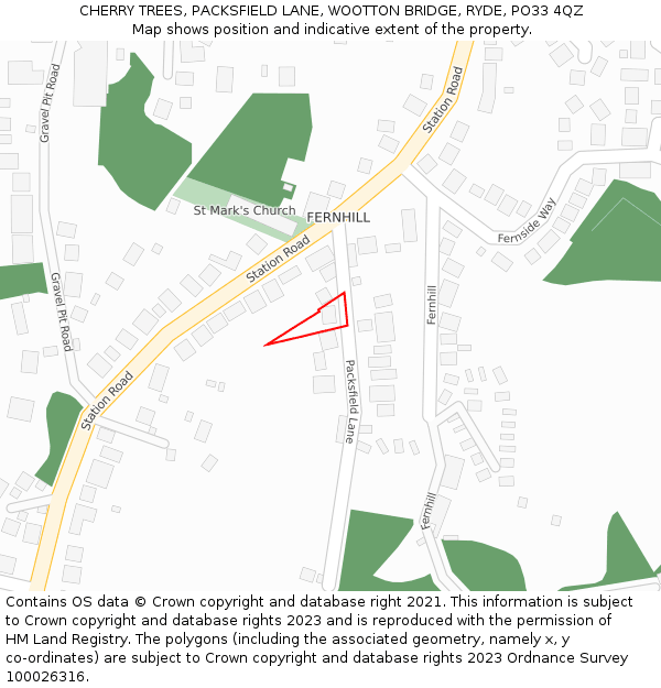 CHERRY TREES, PACKSFIELD LANE, WOOTTON BRIDGE, RYDE, PO33 4QZ: Location map and indicative extent of plot