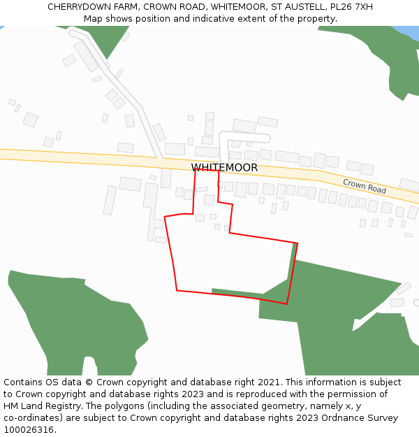 CHERRYDOWN FARM, CROWN ROAD, WHITEMOOR, ST AUSTELL, PL26 7XH: Location map and indicative extent of plot