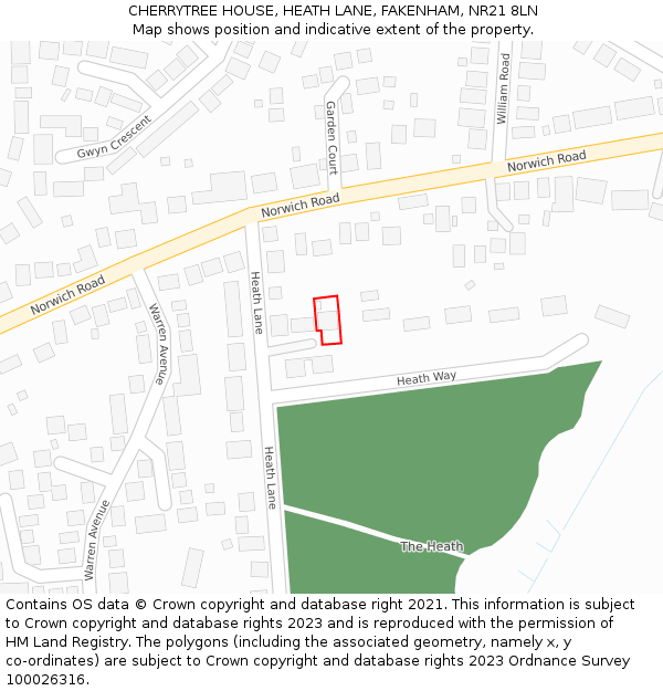 CHERRYTREE HOUSE, HEATH LANE, FAKENHAM, NR21 8LN: Location map and indicative extent of plot