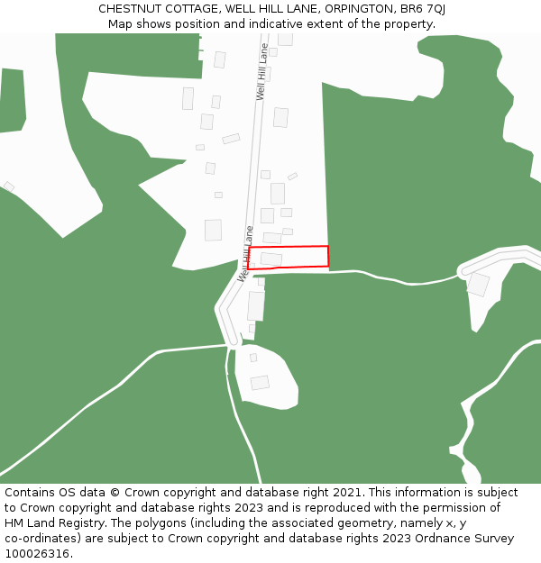 CHESTNUT COTTAGE, WELL HILL LANE, ORPINGTON, BR6 7QJ: Location map and indicative extent of plot