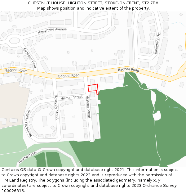 CHESTNUT HOUSE, HIGHTON STREET, STOKE-ON-TRENT, ST2 7BA: Location map and indicative extent of plot