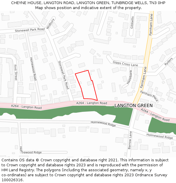 CHEYNE HOUSE, LANGTON ROAD, LANGTON GREEN, TUNBRIDGE WELLS, TN3 0HP: Location map and indicative extent of plot