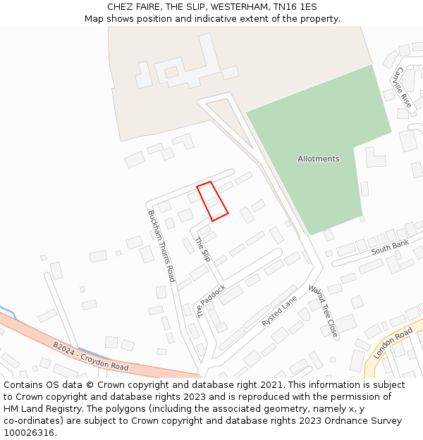 CHEZ FAIRE, THE SLIP, WESTERHAM, TN16 1ES: Location map and indicative extent of plot