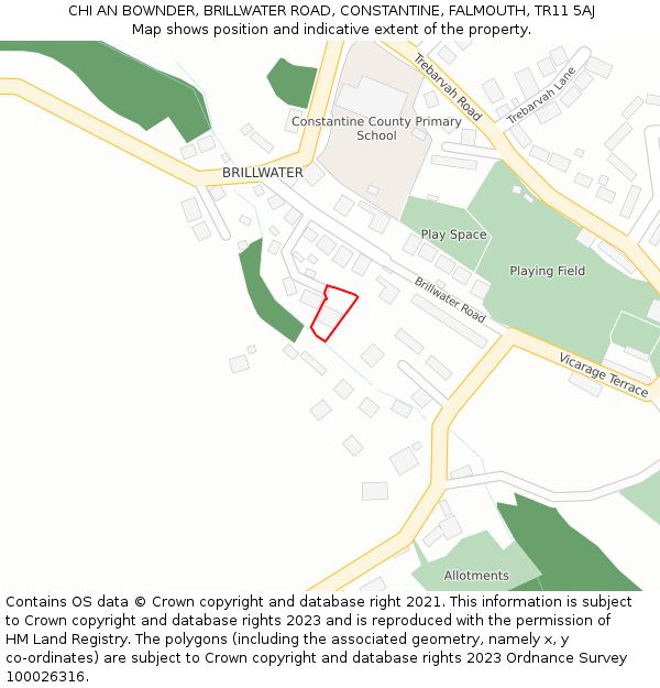 CHI AN BOWNDER, BRILLWATER ROAD, CONSTANTINE, FALMOUTH, TR11 5AJ: Location map and indicative extent of plot