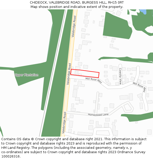 CHIDEOCK, VALEBRIDGE ROAD, BURGESS HILL, RH15 0RT: Location map and indicative extent of plot