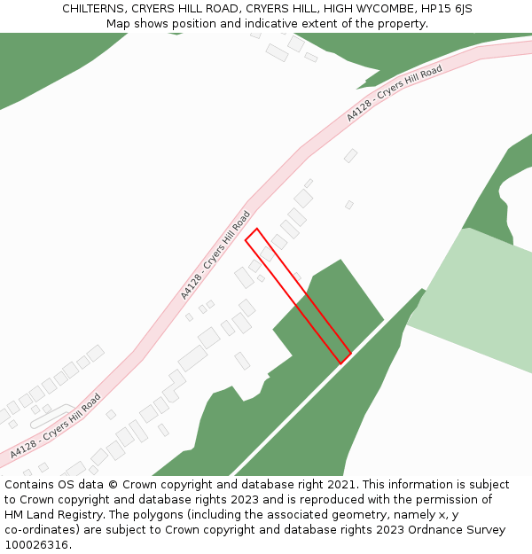 CHILTERNS, CRYERS HILL ROAD, CRYERS HILL, HIGH WYCOMBE, HP15 6JS: Location map and indicative extent of plot