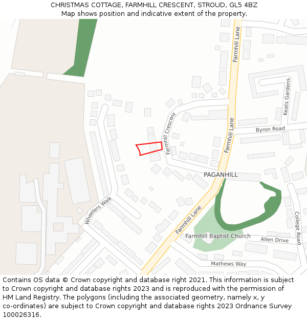 CHRISTMAS COTTAGE, FARMHILL CRESCENT, STROUD, GL5 4BZ: Location map and indicative extent of plot