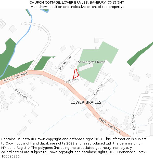 CHURCH COTTAGE, LOWER BRAILES, BANBURY, OX15 5HT: Location map and indicative extent of plot