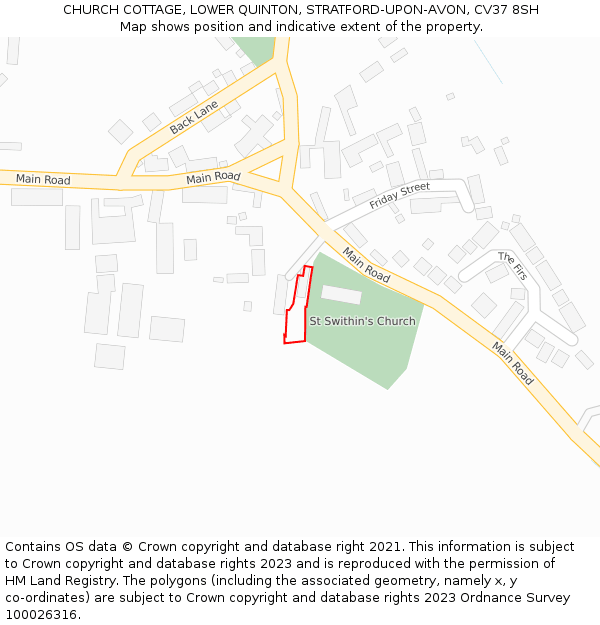 CHURCH COTTAGE, LOWER QUINTON, STRATFORD-UPON-AVON, CV37 8SH: Location map and indicative extent of plot