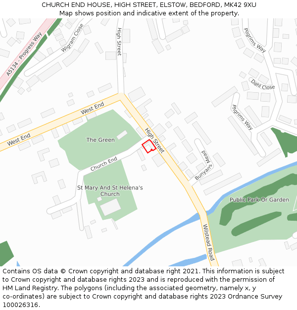 CHURCH END HOUSE, HIGH STREET, ELSTOW, BEDFORD, MK42 9XU: Location map and indicative extent of plot