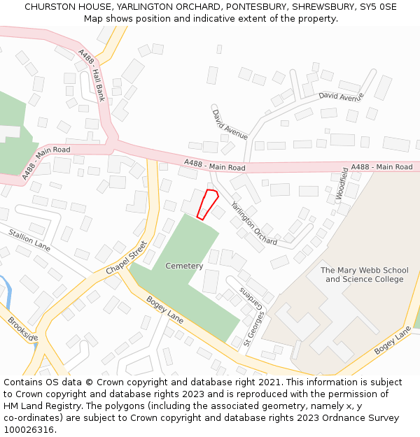 CHURSTON HOUSE, YARLINGTON ORCHARD, PONTESBURY, SHREWSBURY, SY5 0SE: Location map and indicative extent of plot