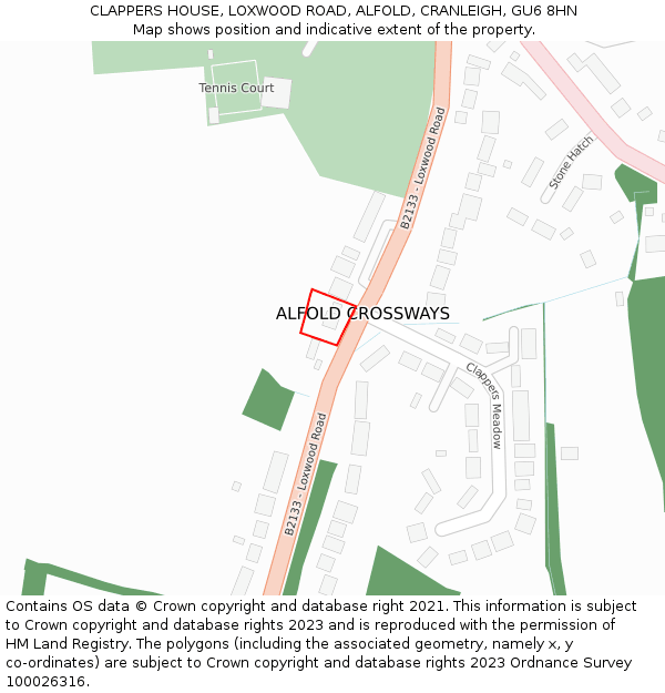 CLAPPERS HOUSE, LOXWOOD ROAD, ALFOLD, CRANLEIGH, GU6 8HN: Location map and indicative extent of plot