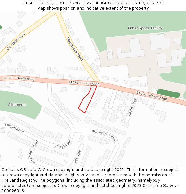 CLARE HOUSE, HEATH ROAD, EAST BERGHOLT, COLCHESTER, CO7 6RL: Location map and indicative extent of plot