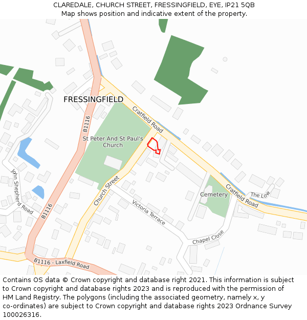 CLAREDALE, CHURCH STREET, FRESSINGFIELD, EYE, IP21 5QB: Location map and indicative extent of plot