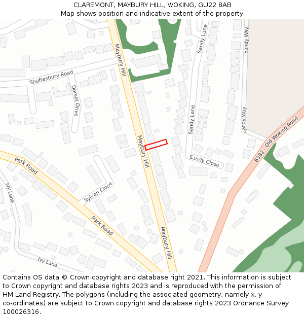 CLAREMONT, MAYBURY HILL, WOKING, GU22 8AB: Location map and indicative extent of plot