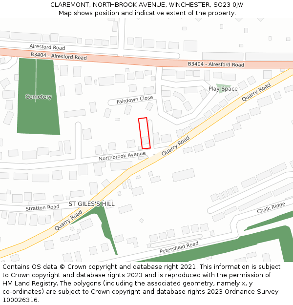 CLAREMONT, NORTHBROOK AVENUE, WINCHESTER, SO23 0JW: Location map and indicative extent of plot