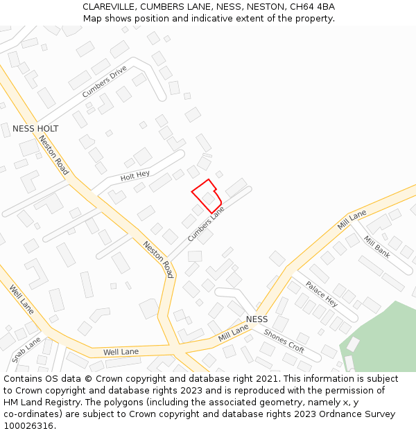 CLAREVILLE, CUMBERS LANE, NESS, NESTON, CH64 4BA: Location map and indicative extent of plot