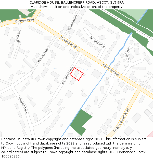 CLARIDGE HOUSE, BALLENCRIEFF ROAD, ASCOT, SL5 9RA: Location map and indicative extent of plot