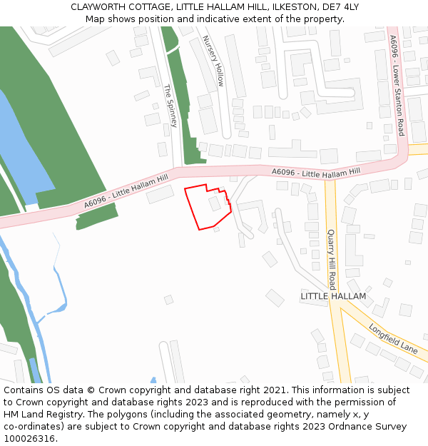 CLAYWORTH COTTAGE, LITTLE HALLAM HILL, ILKESTON, DE7 4LY: Location map and indicative extent of plot