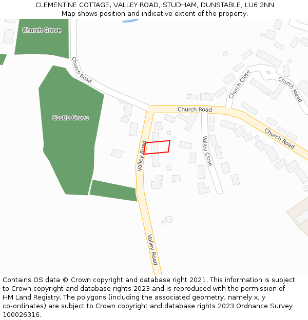 CLEMENTINE COTTAGE, VALLEY ROAD, STUDHAM, DUNSTABLE, LU6 2NN: Location map and indicative extent of plot