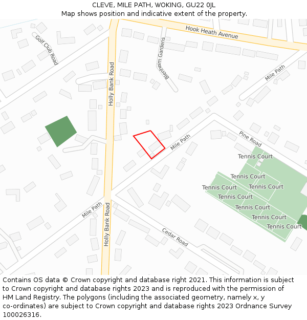 CLEVE, MILE PATH, WOKING, GU22 0JL: Location map and indicative extent of plot