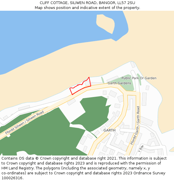 CLIFF COTTAGE, SILIWEN ROAD, BANGOR, LL57 2SU: Location map and indicative extent of plot