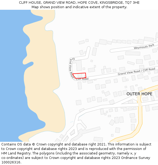 CLIFF HOUSE, GRAND VIEW ROAD, HOPE COVE, KINGSBRIDGE, TQ7 3HE: Location map and indicative extent of plot