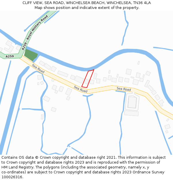 CLIFF VIEW, SEA ROAD, WINCHELSEA BEACH, WINCHELSEA, TN36 4LA: Location map and indicative extent of plot